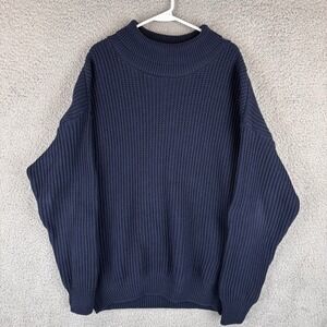 Orvis Sweater Men XL Navy Chunky Knit Cotton Turtleneck Pullover USA Made